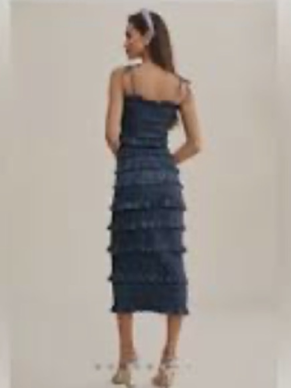 V Chapman Smythe Indigo Smocked Tiered Ruffle Midi Dress - Picture 2 of 6
